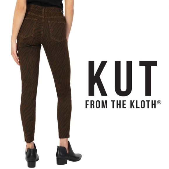 KUT from the Kloth Mia High Rise Fab Ab Toothpick Skinny Chocolate Brown Tiger - Picture 1 of 16